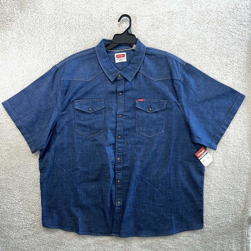 NWT 3XL Wrangler Denim Premium Button SS Shirt Cowboy Wash For Softness 5Star